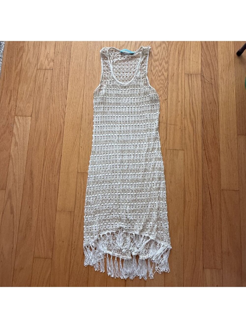 Solitaire Swim Women's Beige Large Crochet Tassel Style Racerback Coverup